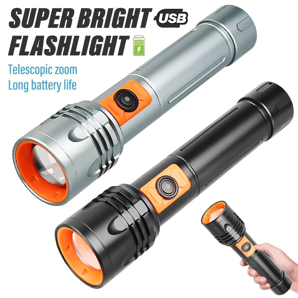 Tactical Flashlight Rechargeable - Yüksek Güçlü LED El Feneri USB