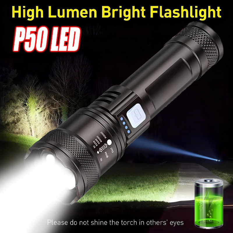 Tactical Flashlight Rechargeable - Yüksek Güçlü LED El Feneri, USB