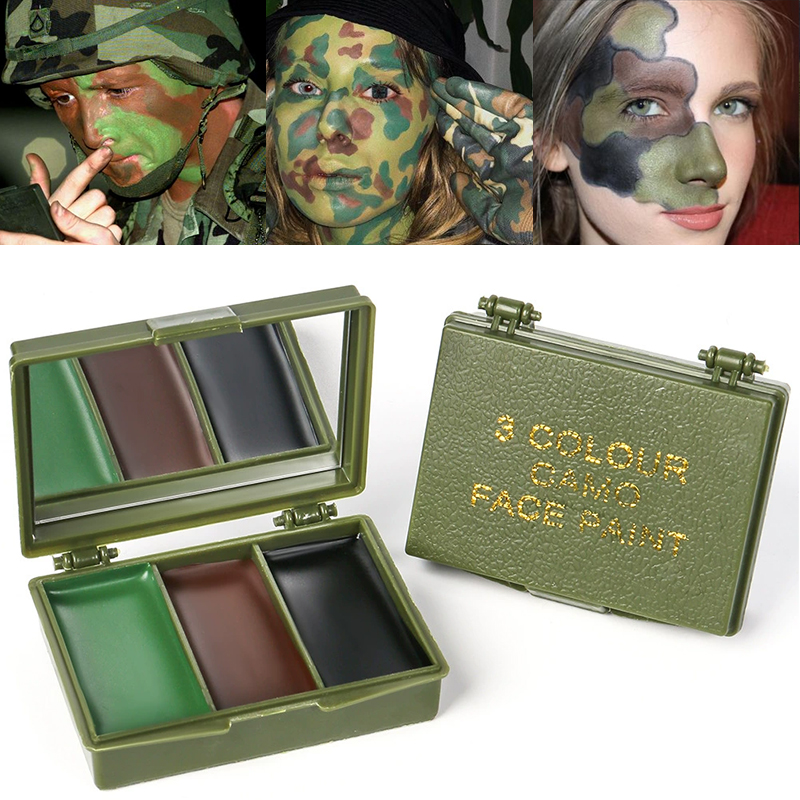 Camo Face Paint - 3 renkli kamuflaj yüz boyama seti,