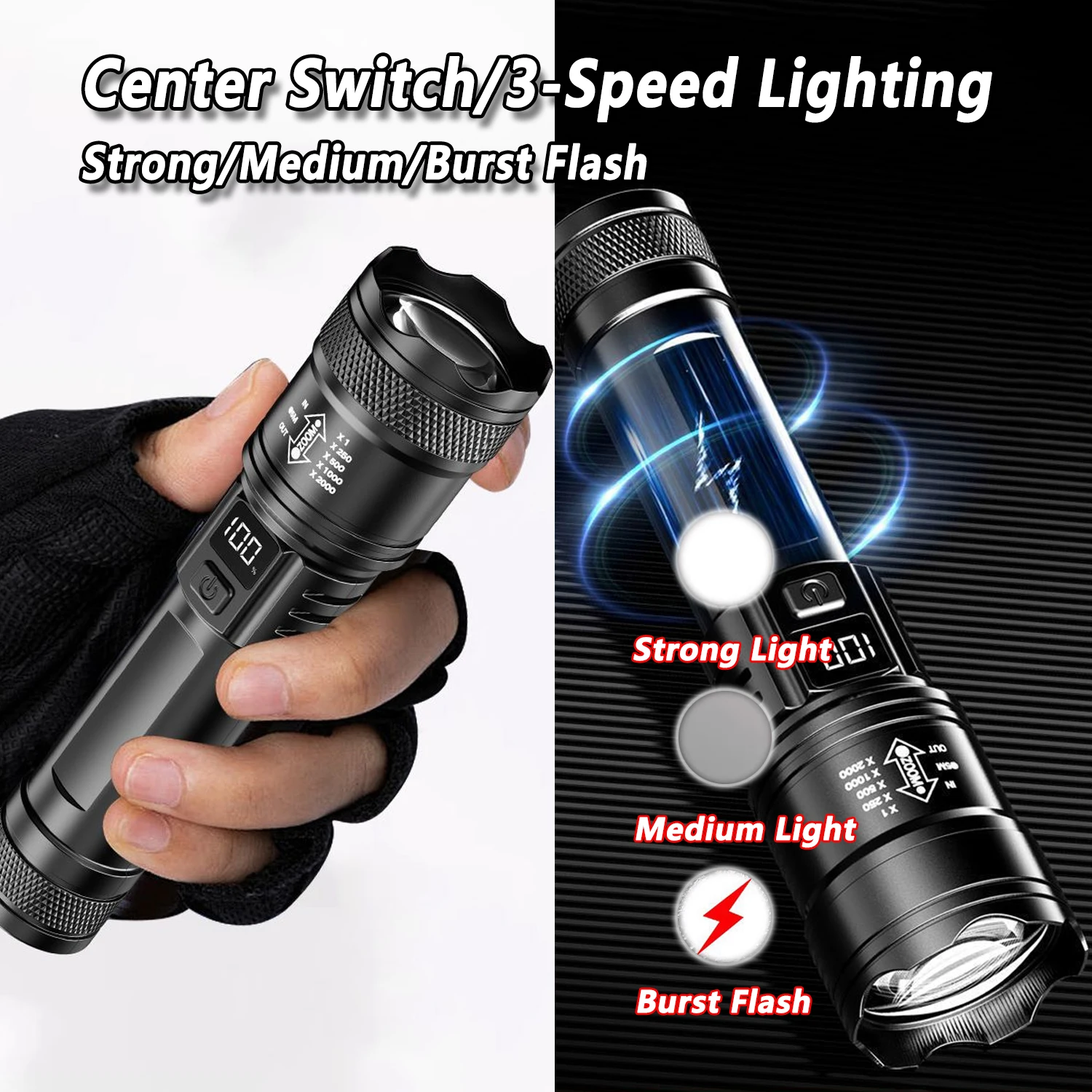 TY-908M Led El Feneri 2000LM T - Tactical Flashlight Rechargeable incelemesi ve fiyatı