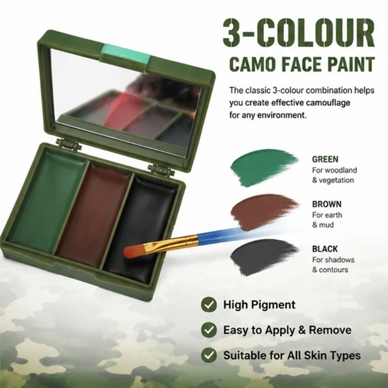 3 Renk Kamuflaj Yüz Boyama Kam - Camo Face Paint incelemesi ve fiyatı